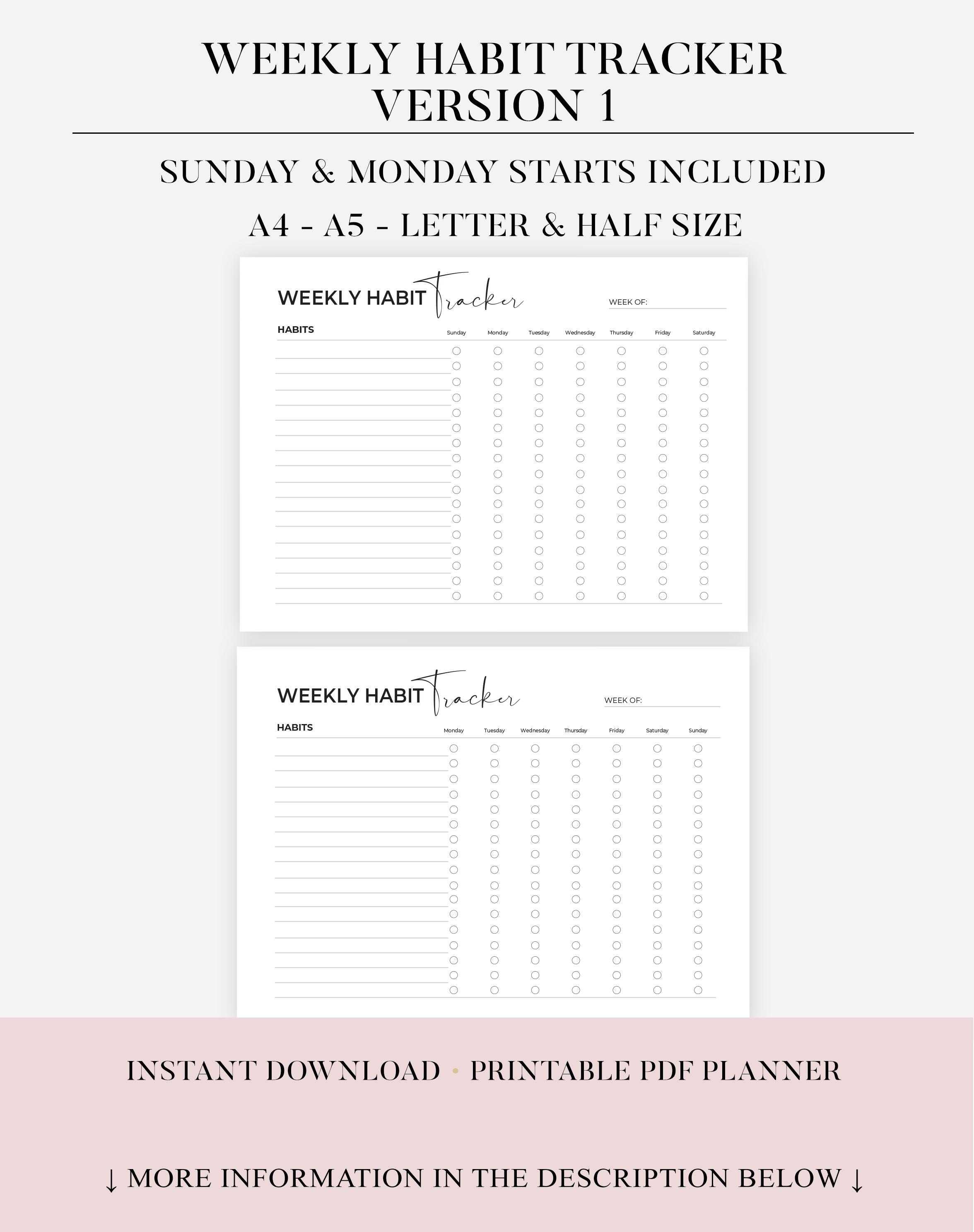 Weekly Habit Tracker Printable, Routine Tracker, Study Journal, Goal ...
