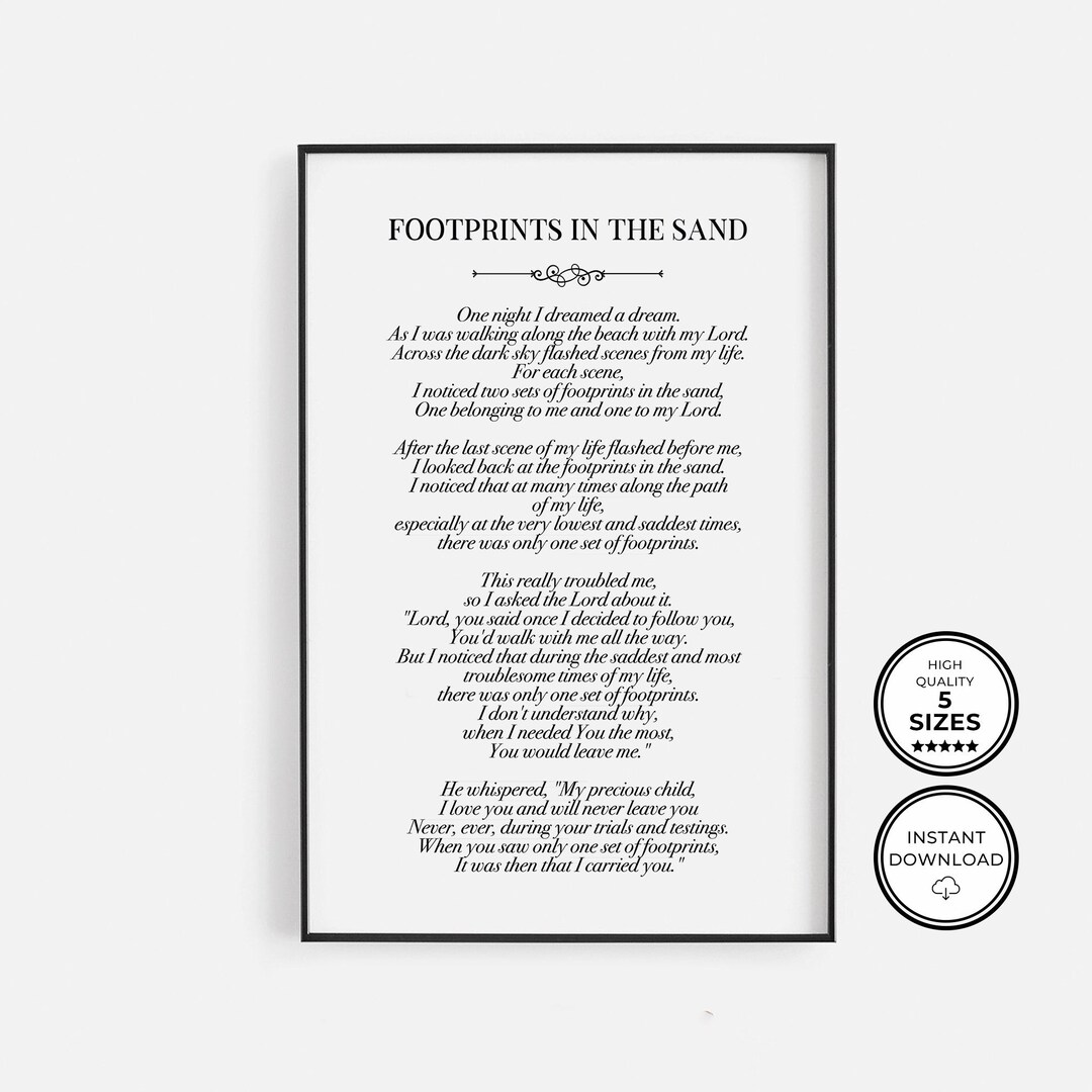 Footprints in the Sand Poem, Printable Wall Art, Inspirational
