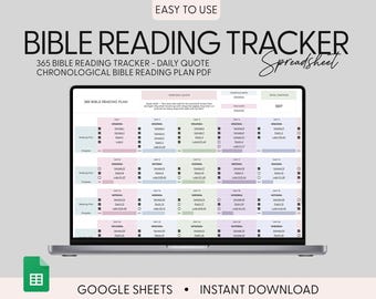 Tracker cronologico del piano di lettura della Bibbia Tracker della Bibbia Piano biblico di un anno Meditazione quotidiana per le donne Studio biblico Foglio di calcolo Google Bibbia in un anno