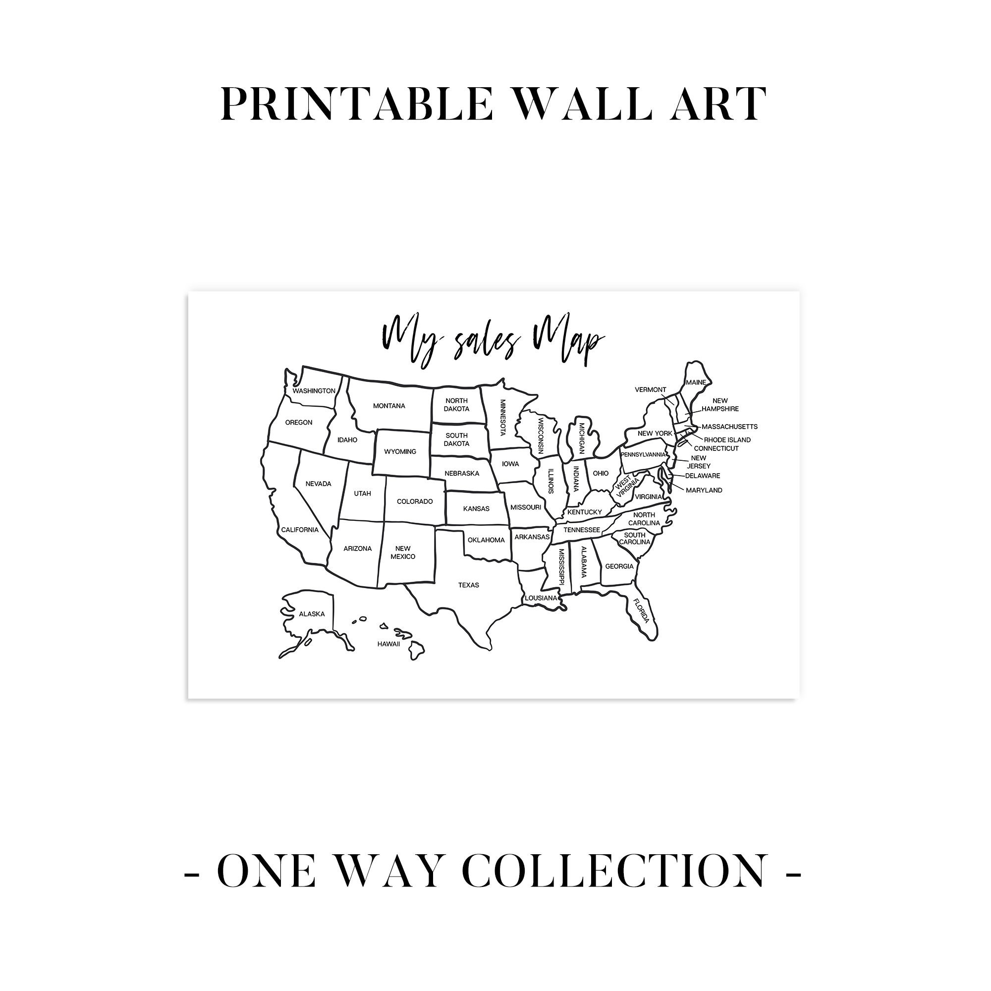 United States Map Color Coloring Printable USA US Sales Map - Etsy