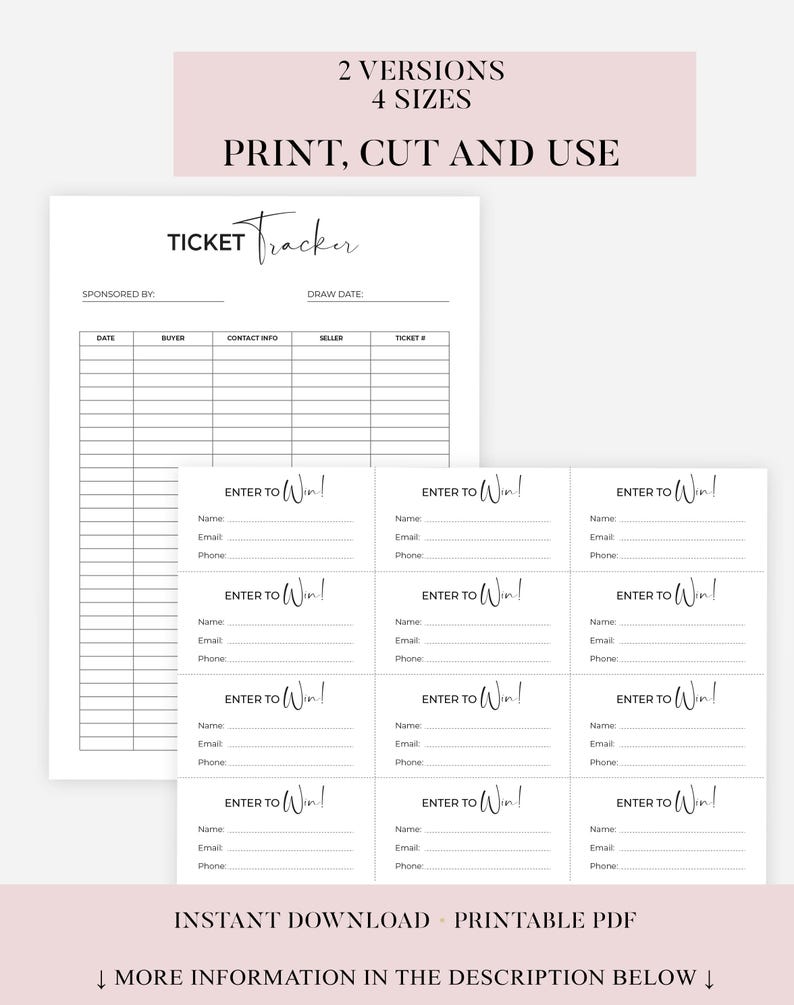 Pdf Raffle Log Printable Raffle Tickets | 12 per Page Template | Raffle Ticket Tracker ...