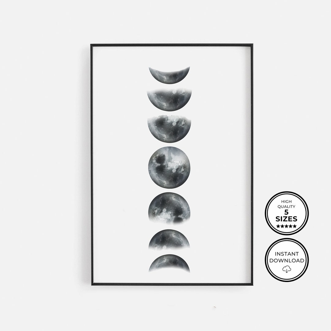 Moon Print, Phases of the Moon, Moon Printable Wall Art, Moon Phases Poster, Lunar Phase, Moon ...