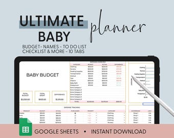 Ultimate Baby Planner Spreadsheet, Baby Product Shopping List, Pregnancy Financial Planning Google Sheets, Baby Budget, Newborn Preparation