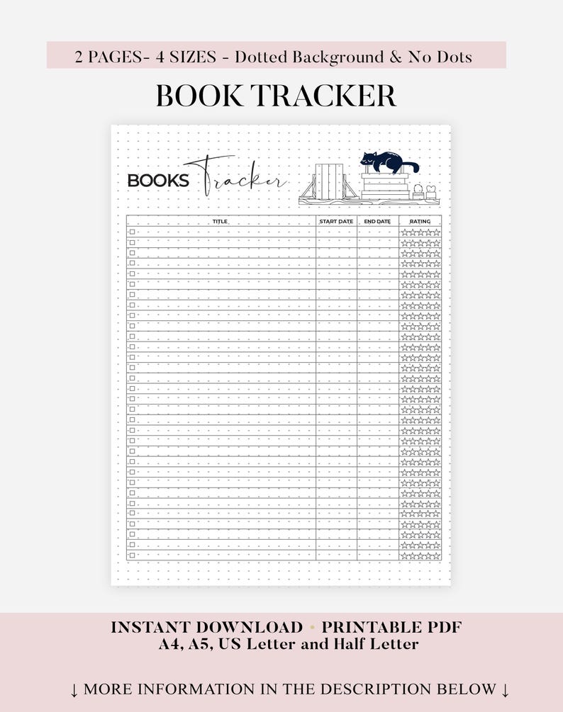 Reading Log Chart - Journal Page - Planner Page - Printable Book ...
