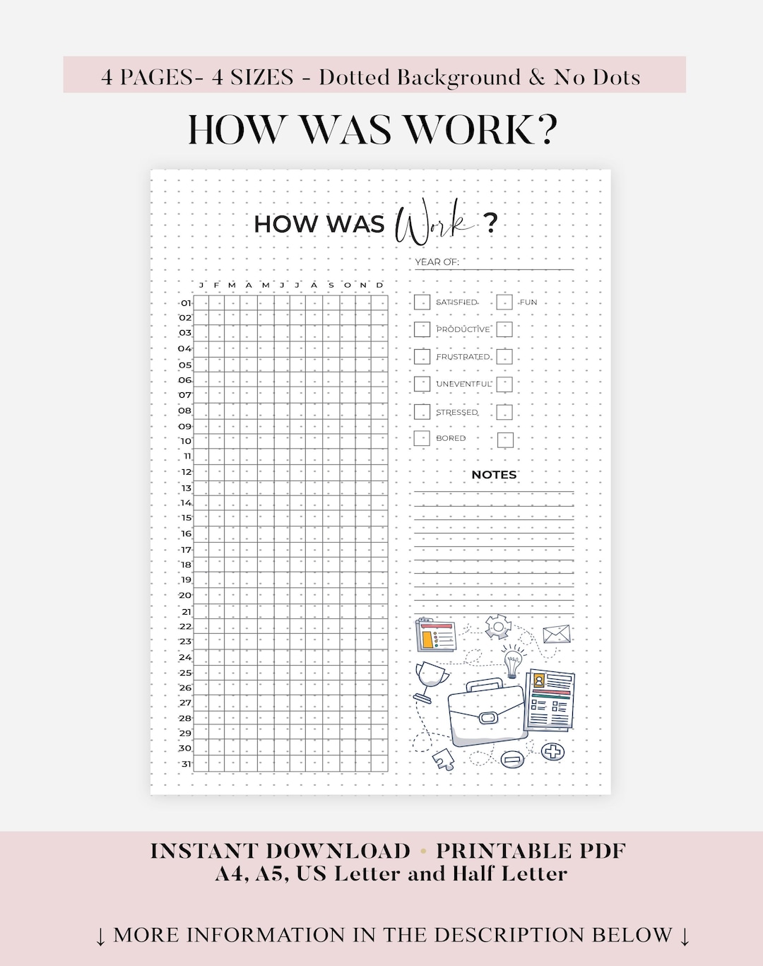 How Was Work Tracker - Journal Page Printable - Planner Page - Yearly ...