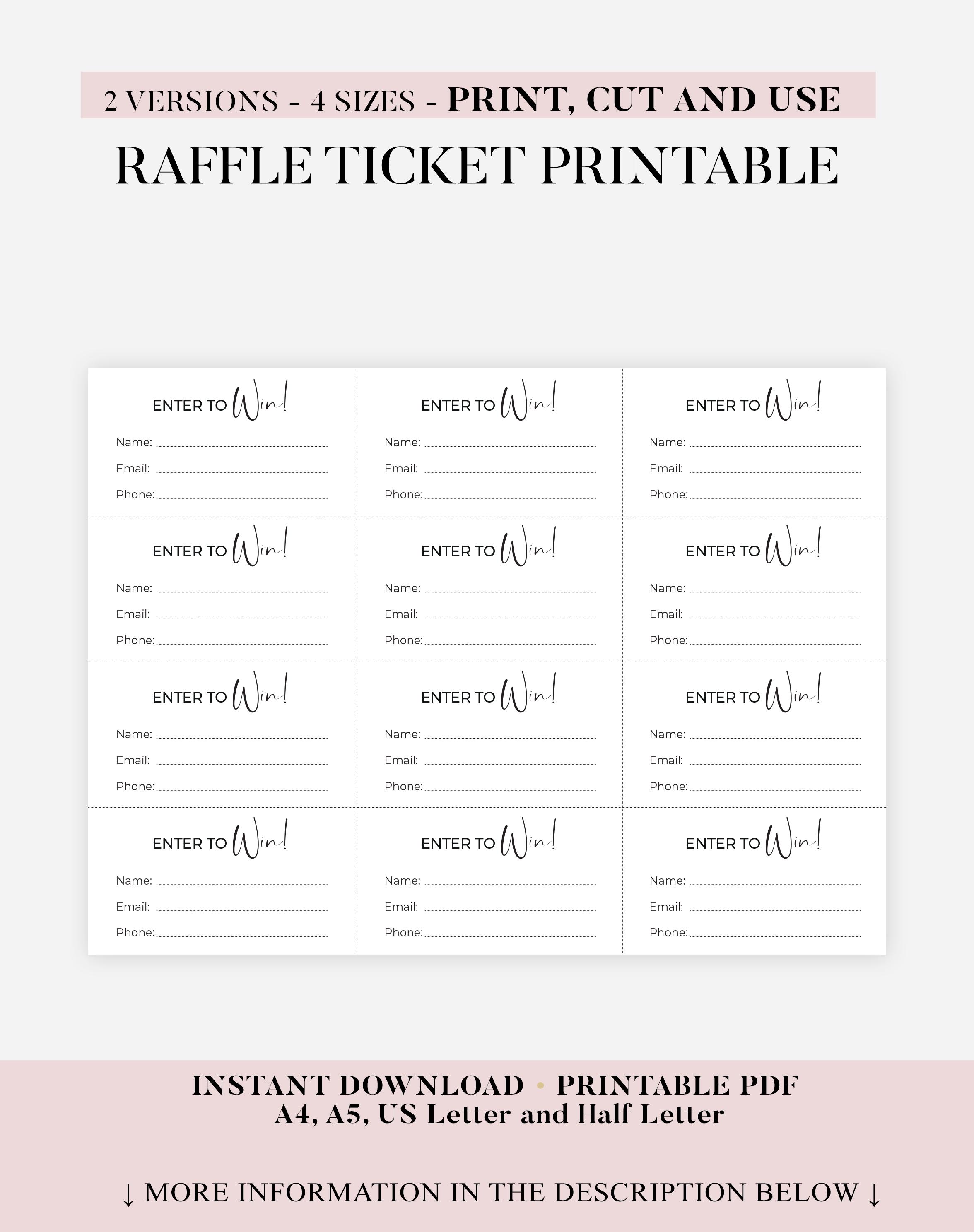 12 Raffle Ticket Printable Raffle Tickets | 12 per Page Template | Raffle Ticket Tracker ...