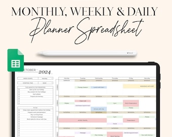 Ultimate Digital Planner Spreadsheet, Google Sheets, To-Do List, Monthly Planner, Weekly Planner, Daily Planner, Task Tracker Spreadsheet