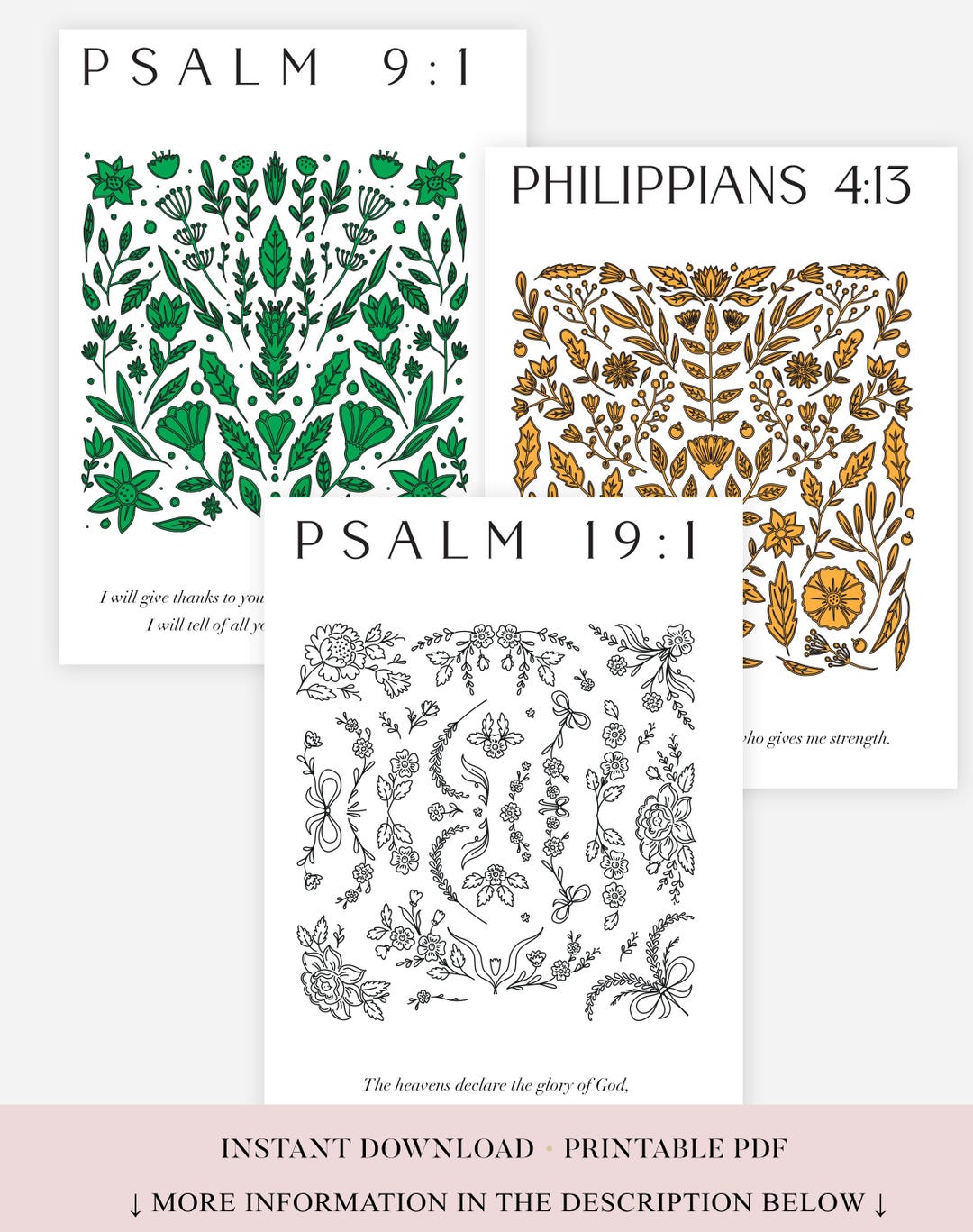 Christian Coloring Book Printable Bundle, Bible Verse Designs, Boho ...