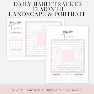 2025 Habit Tracker Printable | 12 Month Undated Habit Tracker  | Habit Tracker Digital | Daily Habit Tracker PDF | Goal Motivation Planner