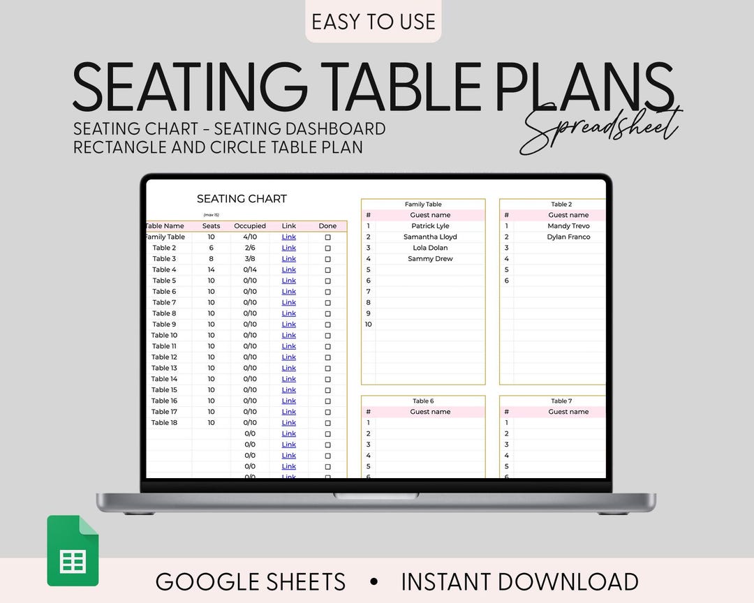 Printable Wedding Table Seating Chart Template, Round Table Seating ...