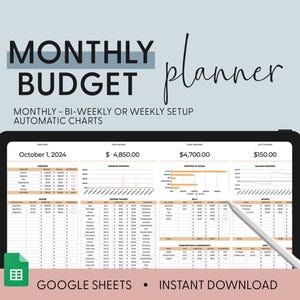 Monthly Budget Spreadsheet | Paycheck Budget Tracker | Simple Annual Budget | Personal Finance | Easy Google Sheets | Financial Planner Easy
