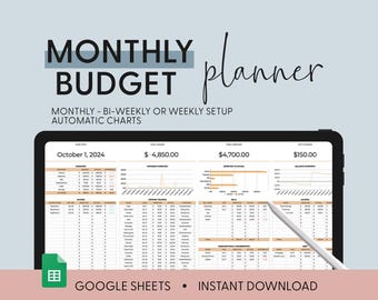 Monthly Budget Spreadsheet | Paycheck Budget Tracker | Simple Annual Budget | Personal Finance | Easy Google Sheets | Financial Planner Easy