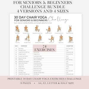 30 Day Chair Workout Bundle Printable, Chair Yoga Guide, Chair Yoga for Seniors Full Body Exercise Guide Chair Workout Challenge Summer Body