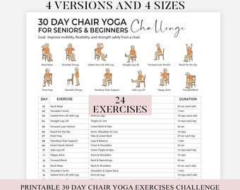 30 Day Chair Workout Bundle Printable, Chair Yoga Guide, Chair Yoga for Seniors Full Body Exercise Guide Chair Workout Challenge Summer Body