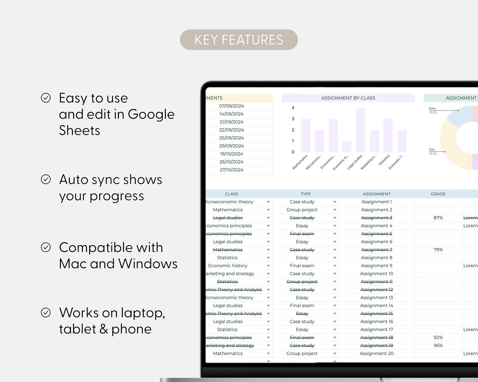 Student Planner & Assignment Tracker Google Sheets Excel College ...