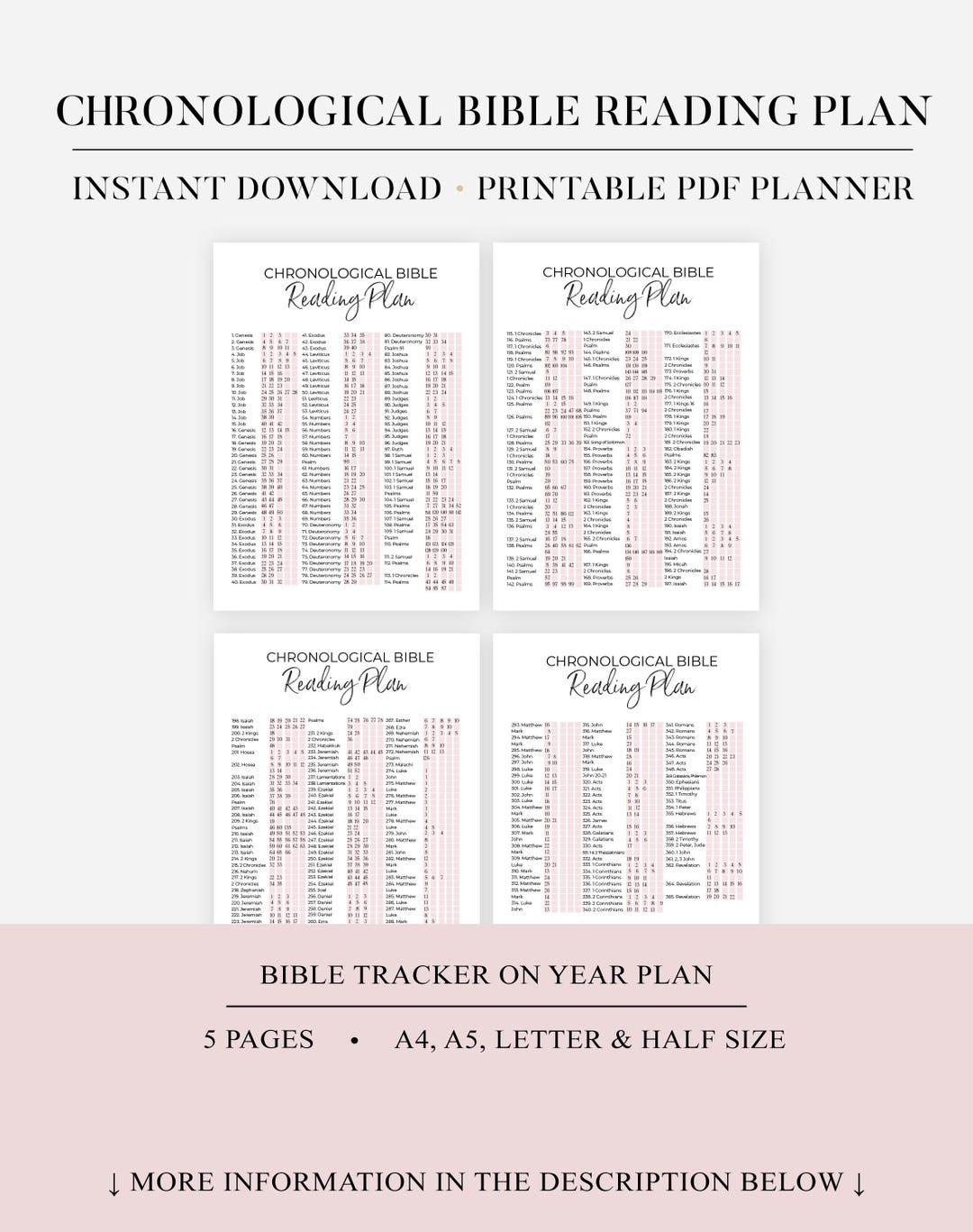 Chronological Bible Reading Plan Printable Bible Tracker One Year Bible ...
