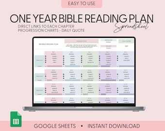 Tracker cronologico del piano di lettura della Bibbia Tracker della Bibbia Piano biblico di un anno Meditazione quotidiana per le donne Studio biblico Foglio di calcolo Google Bibbia in un anno