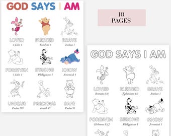 Pages de coloriage de versets bibliques, téléchargement numérique pour chambre d'enfant chrétienne, Qui Dieu dit JE SUIS, page de coloriage de versets bibliques pour enfants, étude religieuse chrétienne