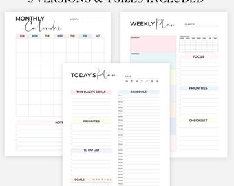 ADHD Planner Printable Set - Daily Planner, Weekly Planner, Monthly Planner, ADHD Planner Digital, Instant Download, A4/A5/Letter/Half Size