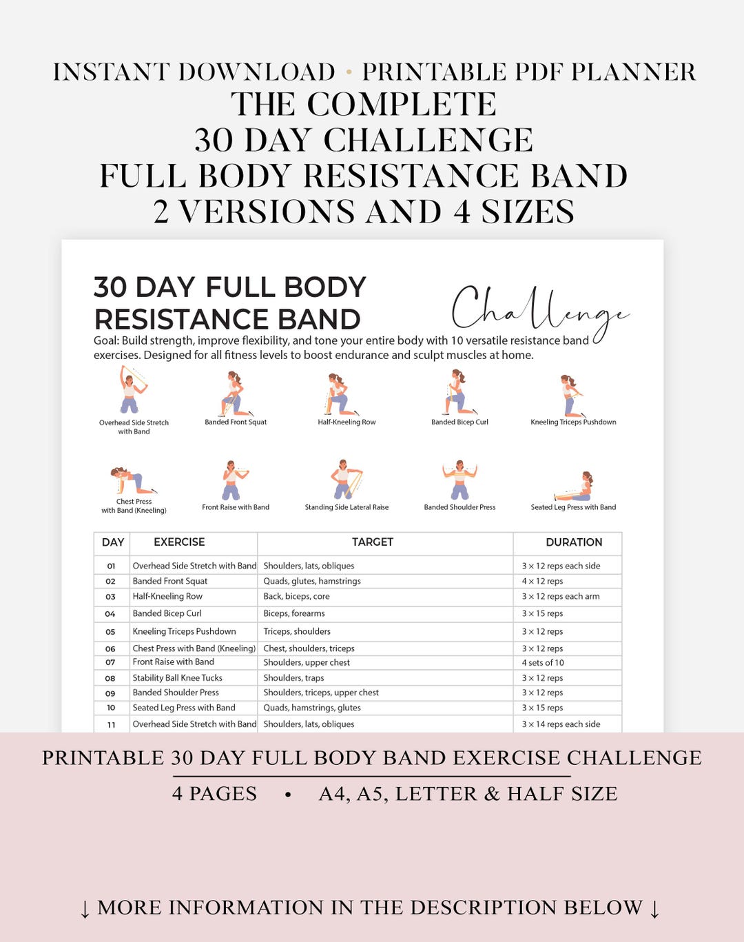 30 Day Full Body Workout Bundle Printable, Beginner Workout Plan, Full ...