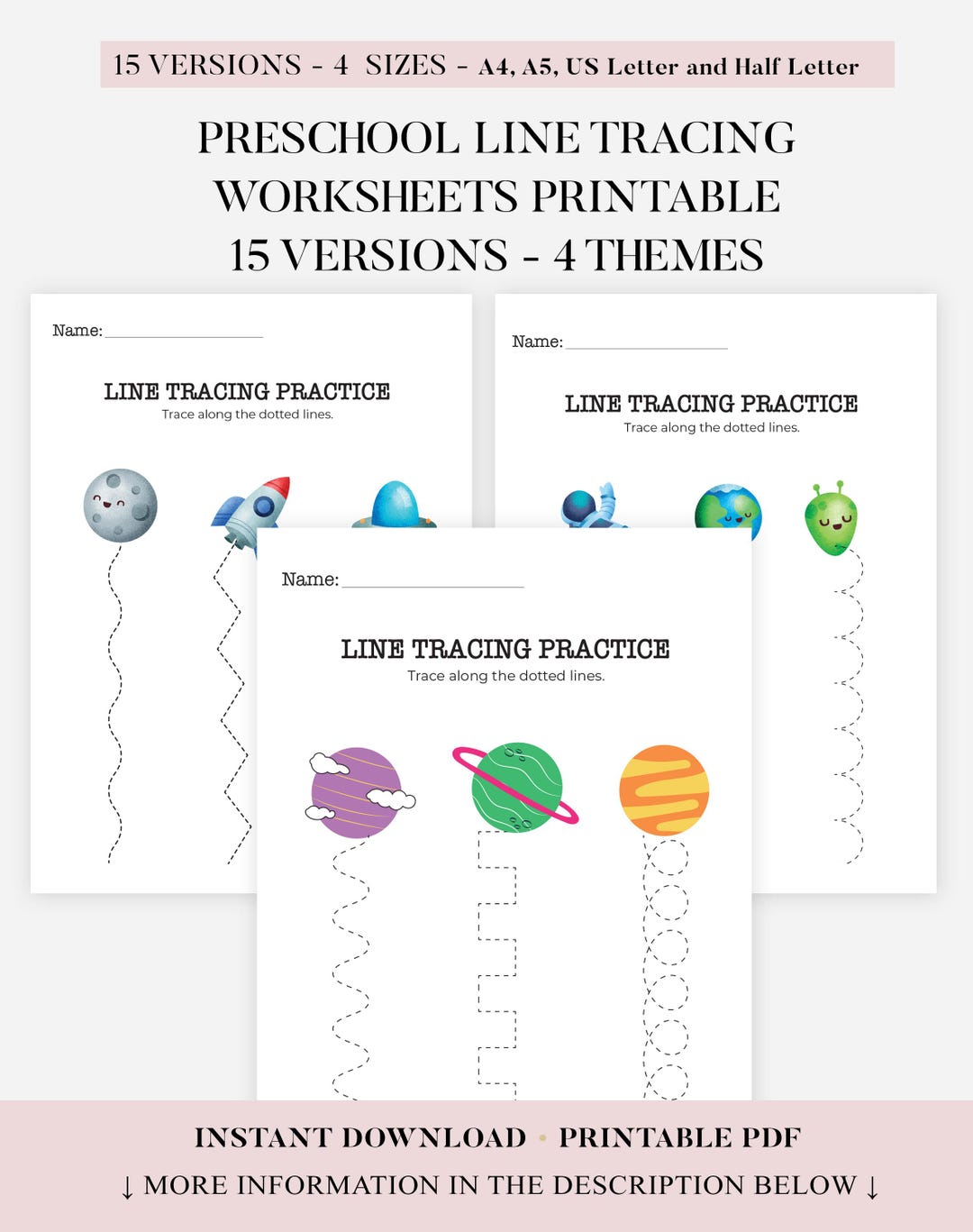 Preschool Line Tracing Worksheets Bundle, Kindergarten Worksheets, Fine ...