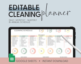 EDITABLE Cleaning Planner | Cleaning Checklist | Schedule | ADHD Cleaning Planner | Household Chores Chart | Google Sheets Plan | Colorful