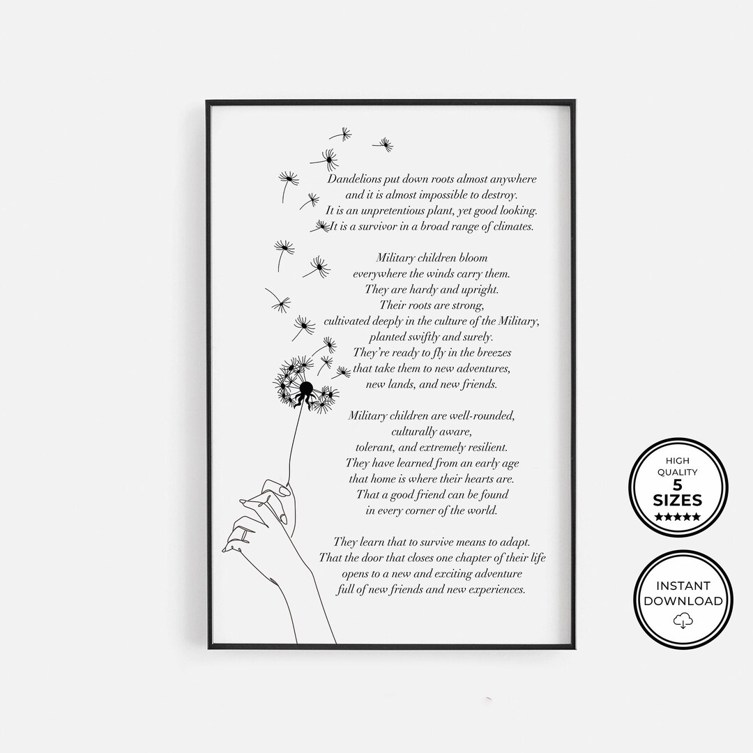 Dandelion Memorial Poem, Dandelion Flower of the Military Child