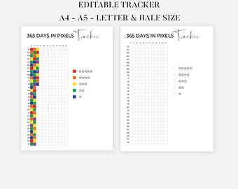 Rate My Day Log, Bullet Journal, Printable Journal Page, Planner Page, Daily Rating Tracker, Mood Tracker, Year In Pixels, Monthly Tracker
