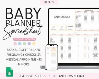 Pregnancy Planner Spreadsheet, Digital Baby Planning, Baby Budget Worksheet, Baby Shower Planner, first time mom, Pregnancy Google Sheets