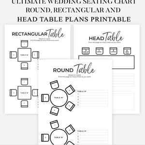 Ausdruckbarer ultimativer Tischplan für Hochzeiten, Sitzplan für runde Tische, Sitzplan für rechteckige Tische, Pläne für den Ehrentisch & Gästelisten
