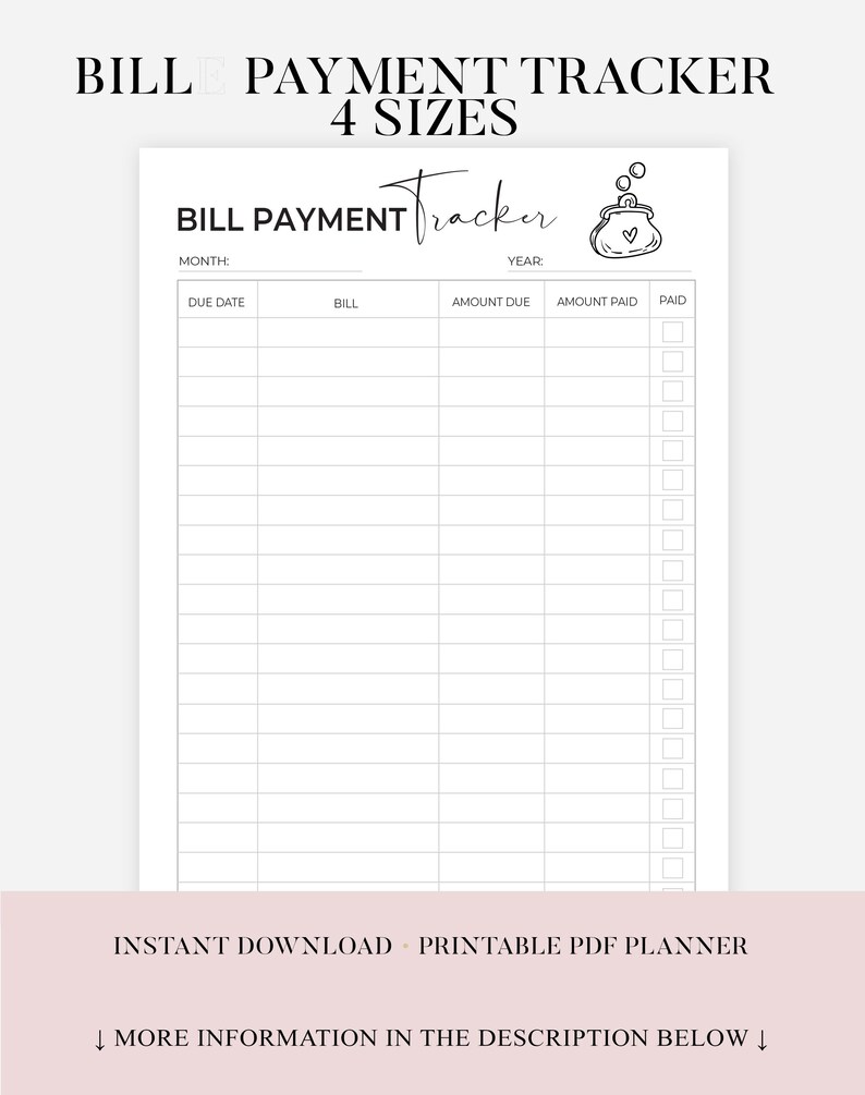 Monthly Bill Tracker, Monthly Bill Log, Savings, Bill Planner, Bill ...