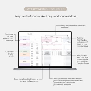 Workoutplanner Google Spreadsheets Workout-tracker Spreadsheet Fitnessplannersjabloon Gym checklist Gewichtheffen Trainingskalender Pilates afbeelding 20