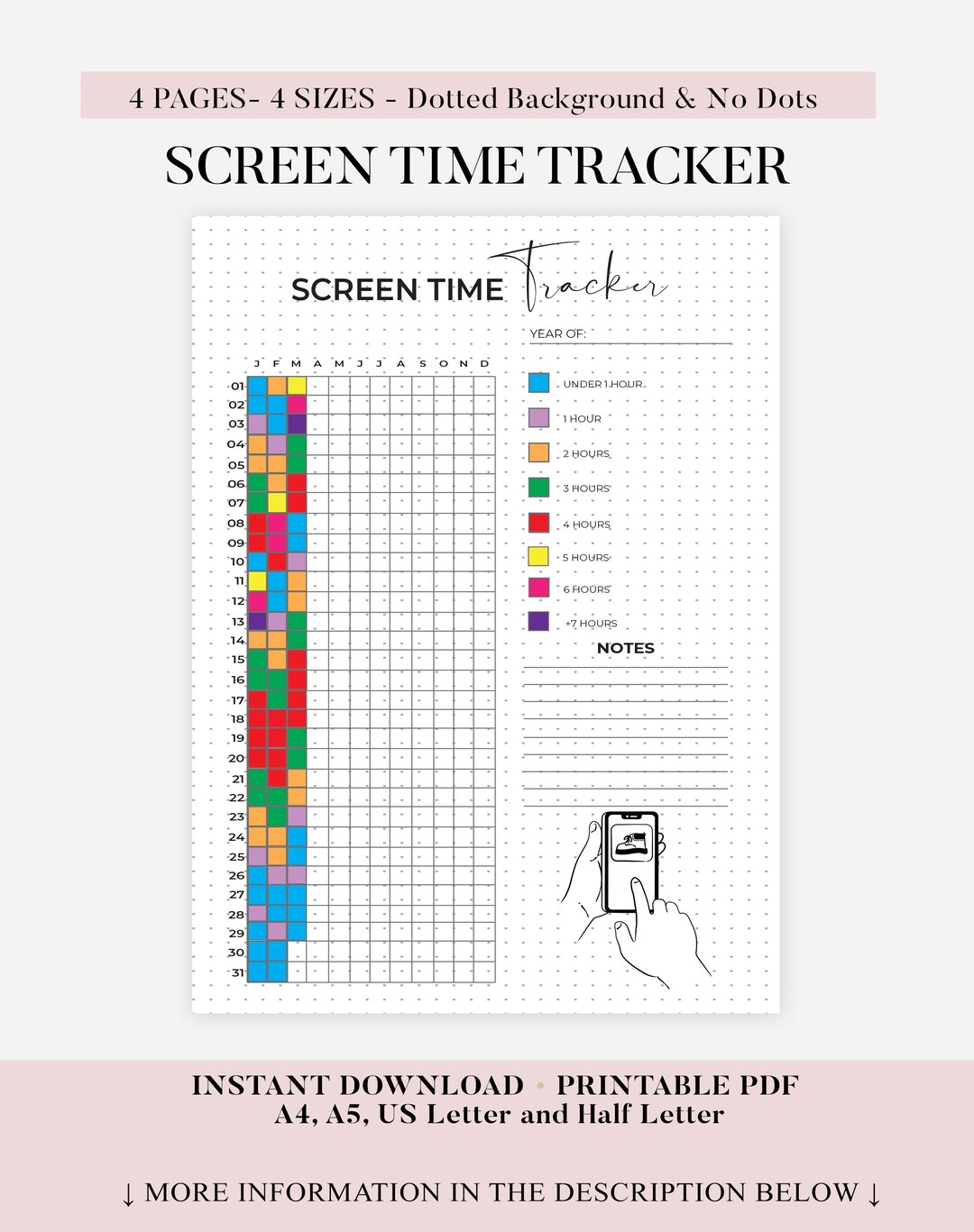 Screen Time Tracker Yearly - Journal Ideas Page - Printable Planner ...