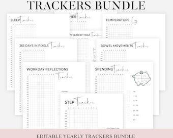 Yearly Trackers Set, Bullet Journal idea, PRINTABLE Journal Pages, Digital Planner Pages, Tracker Page, Yearly Tracker, Spending Tracker