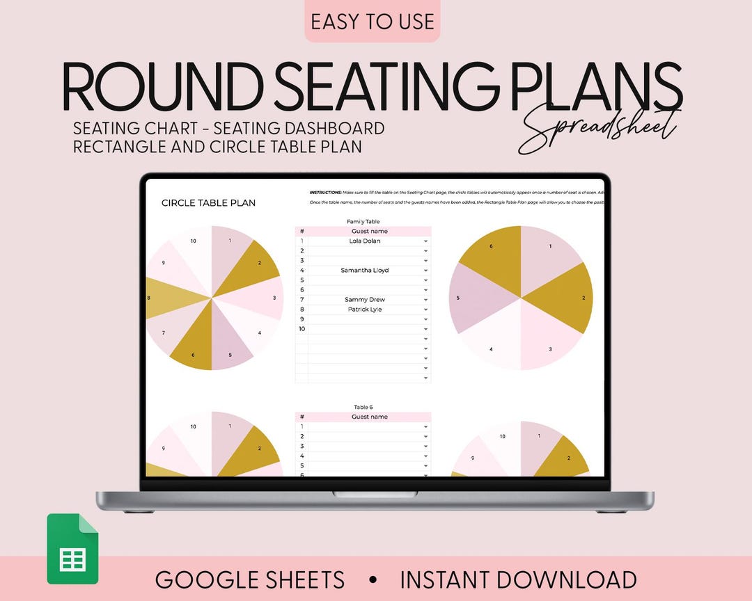 Printable Wedding Table Seating Chart Template, Round Table Seating ...