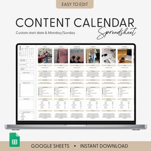 Contentkalender sociale media, maandelijkse contentplanner voor sociale media, Google Spreadsheets, Instagram, YouTube, TikTok, Facebookplanner