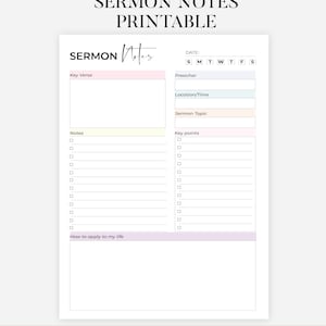 Druckbare Predigt Notizen Pdf, Print at Home Glaube Planer, Kalendereinlage zur Hingabe an die Schrift und Kirche, religiöse druckbare Reflexionsnotizen
