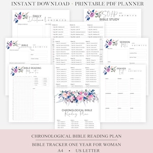 Piano di lettura cronologico della Bibbia Tracker della Bibbia stampabile Piano biblico di un anno Meditazione quotidiana per le donne Studio biblico Meditazione quotidiana per le donne