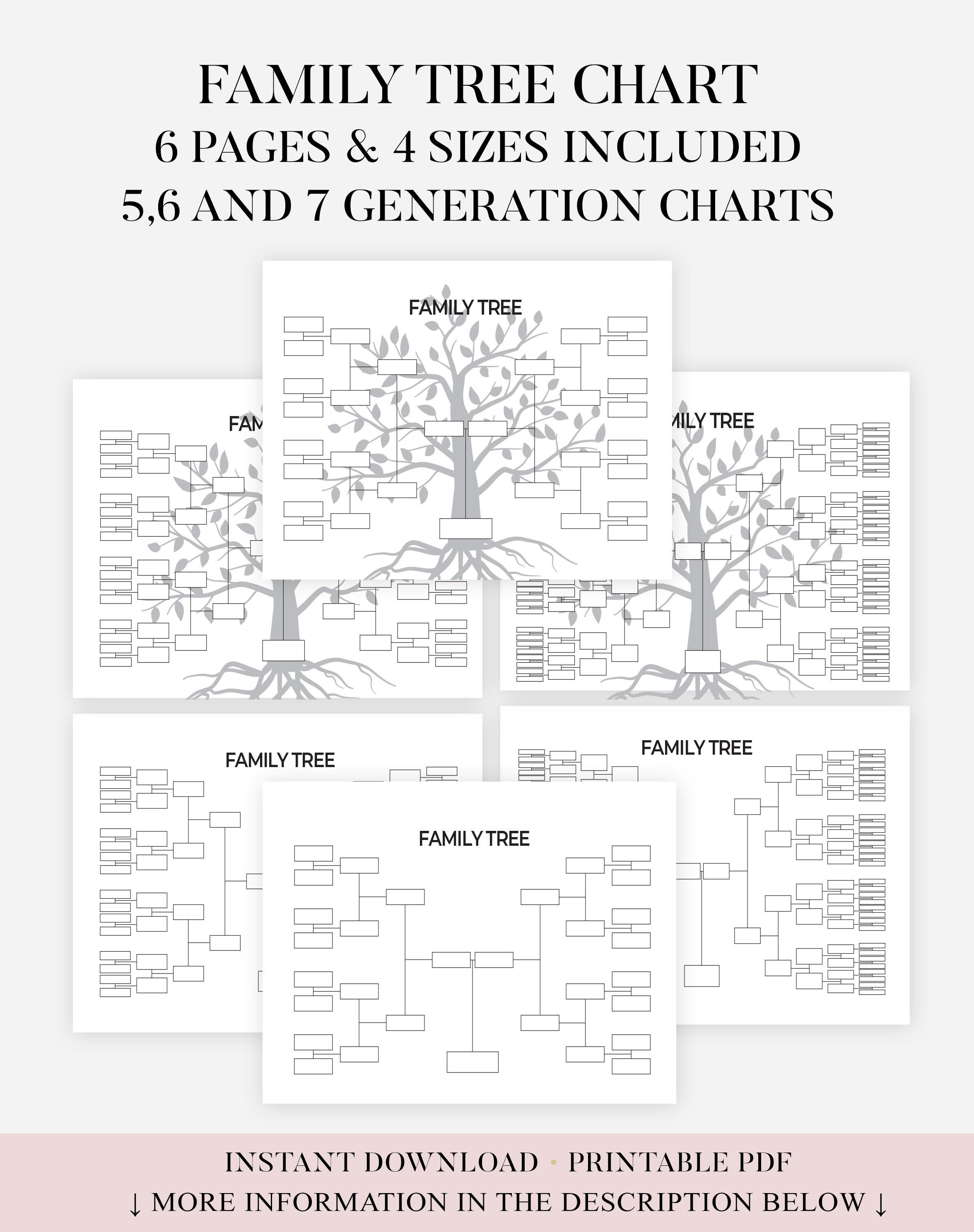 Family Tree Chart, Printable Family Tree Template, 5 Generation, 6 ...