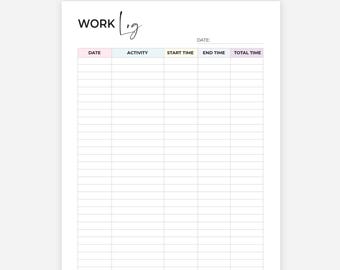 Printable Work | Time Log | Tracker Log | Activity Hours Log Printable | Digital Download Working Hours Log | Activity Tracker for Work Pdf