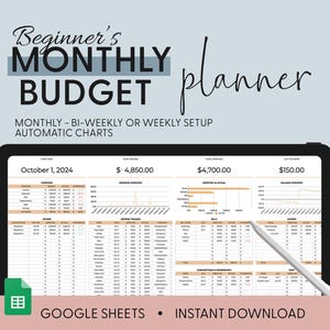 Beginner&#39;s Monthly Budget Spreadsheet | Paycheck Budget Tracker | Simple Annual Budget | Personal Finances Excel Financial Easy Google Sheet