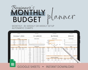 Beginner's Monthly Budget Spreadsheet | Paycheck Budget Tracker | Simple Annual Budget | Personal Finances Excel Financial Easy Google Sheet