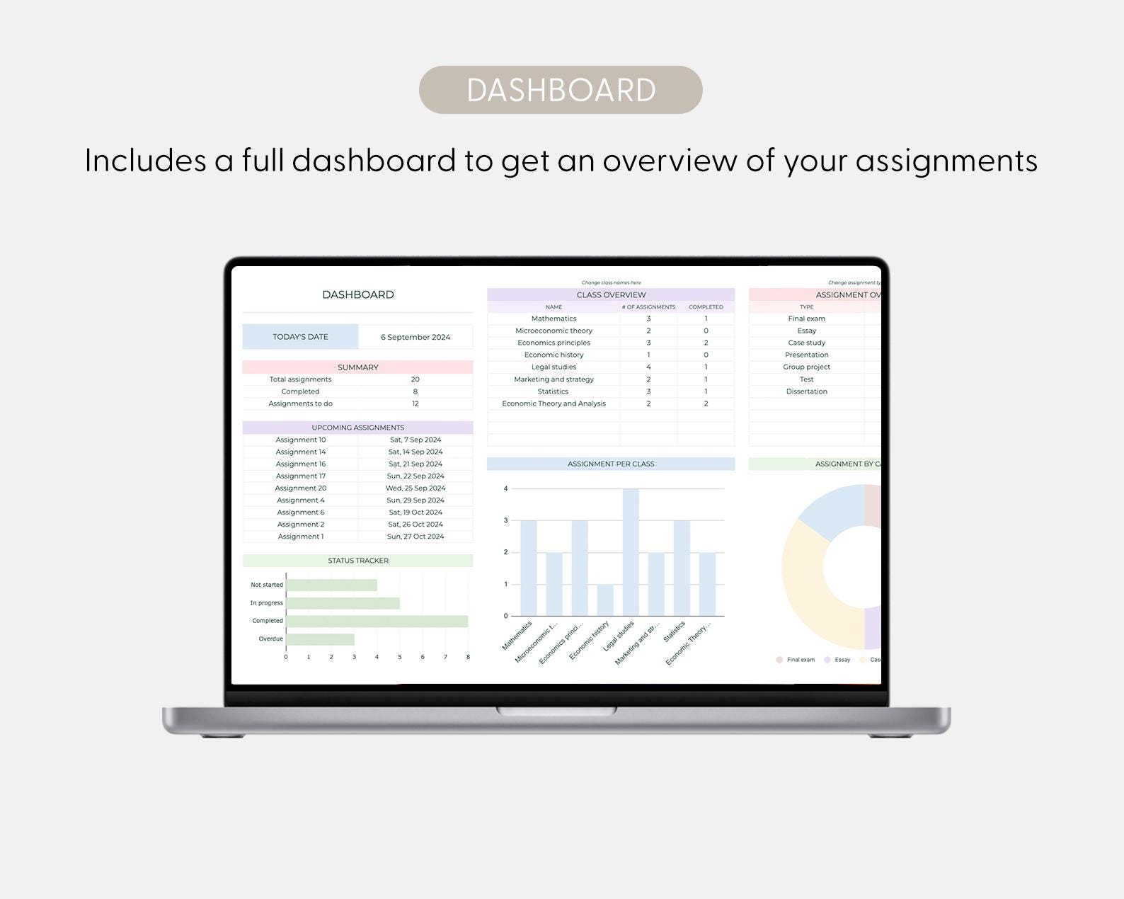 Student Planner & Assignment Tracker Google Sheets Excel College ...