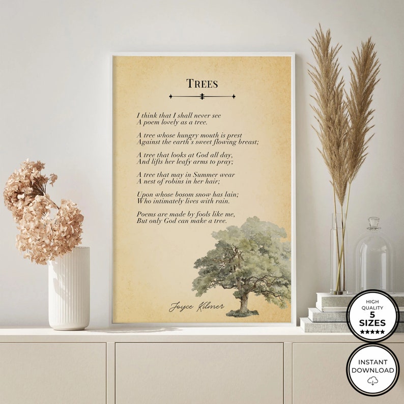 Trees Poem Wall Art Print Joyce Kilmer Poetry I Think That I Shall
