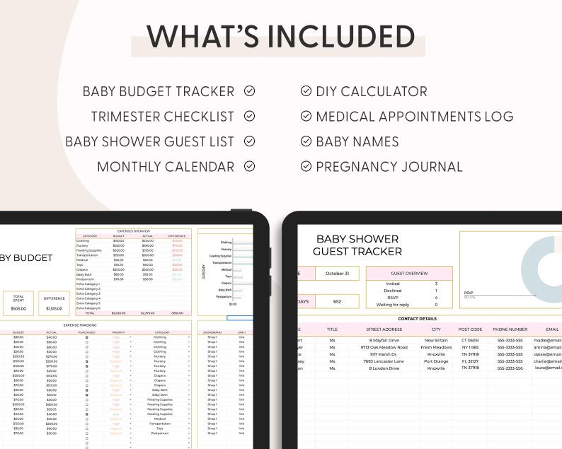 Foglio di calcolo per la pianificazione del bambino, lista della spesa per i prodotti per neonati, pianificazione finanziaria per la gravidanza, Google Fogli, budget per il bambino, checklist per la preparazione del neonato immagine 12