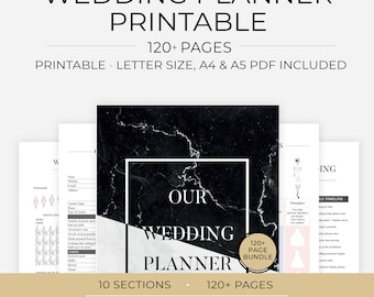 Afdrukbare bruiloftplanner, afdrukbare pagina's bruiloftplanner, bundel bruiloftplan, bruiloftplanningboek bruiloftplanner pdf, A4, A5, letterformaat