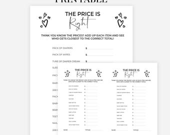 The Price Is Right,  Baby Shower Game Template, Price Guessing Game, Baby Trivia Quiz Printable, Guess The Price Game, Digital Download