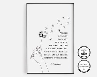 Dandelion Wish Quote, Printable Dandelion Wall Art, Motivational Print, Positivity Quote Gift, Inspiring Words Sign, Home Decor Wall Art