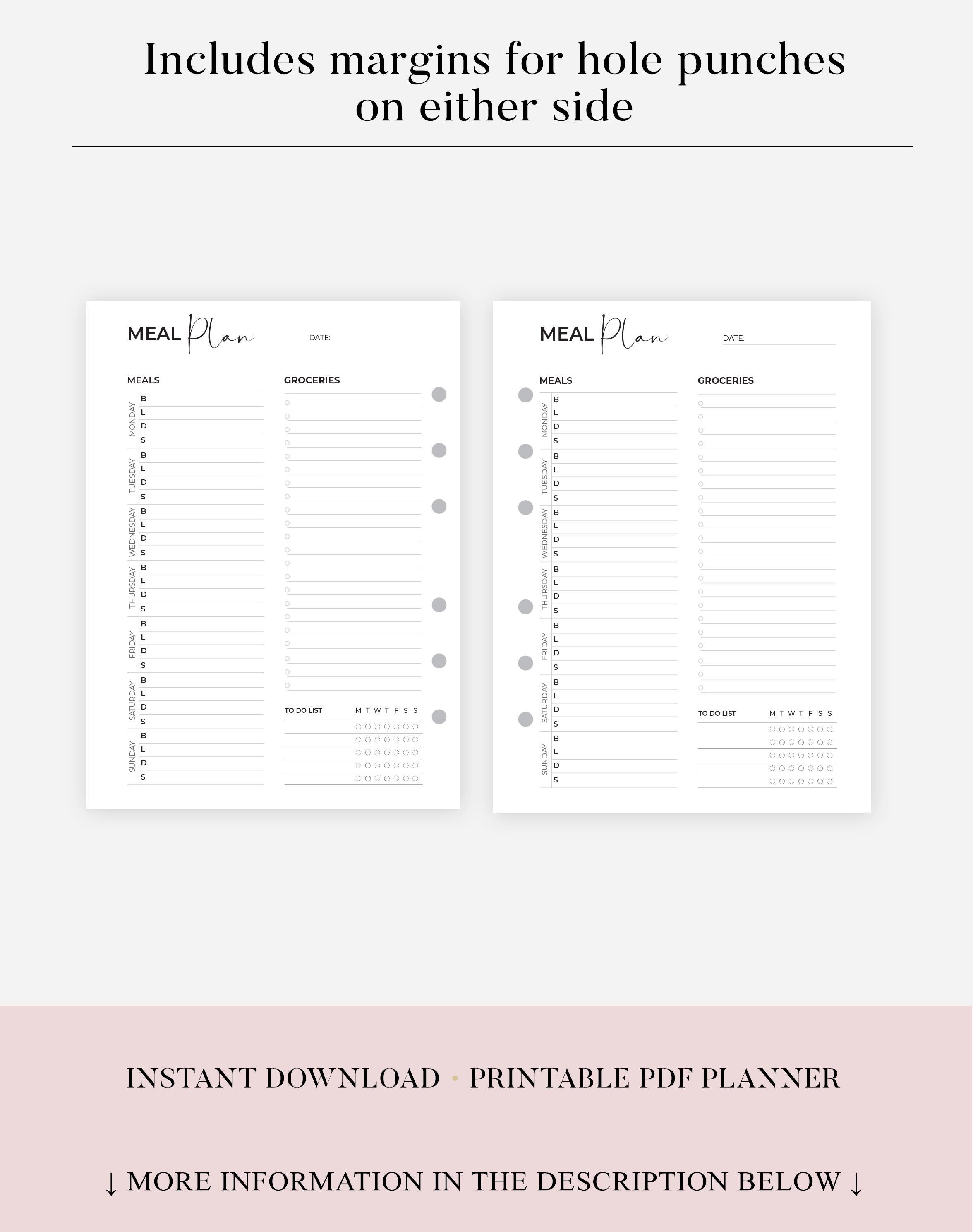 週間食事プランナーと食料品リストの印刷可能なテンプレート、フードプランナー、ダイエットプランナー、7日間メニュープラン、健康とフィットネス、A4/A5/レター/ハーフ  - Etsy 日本
