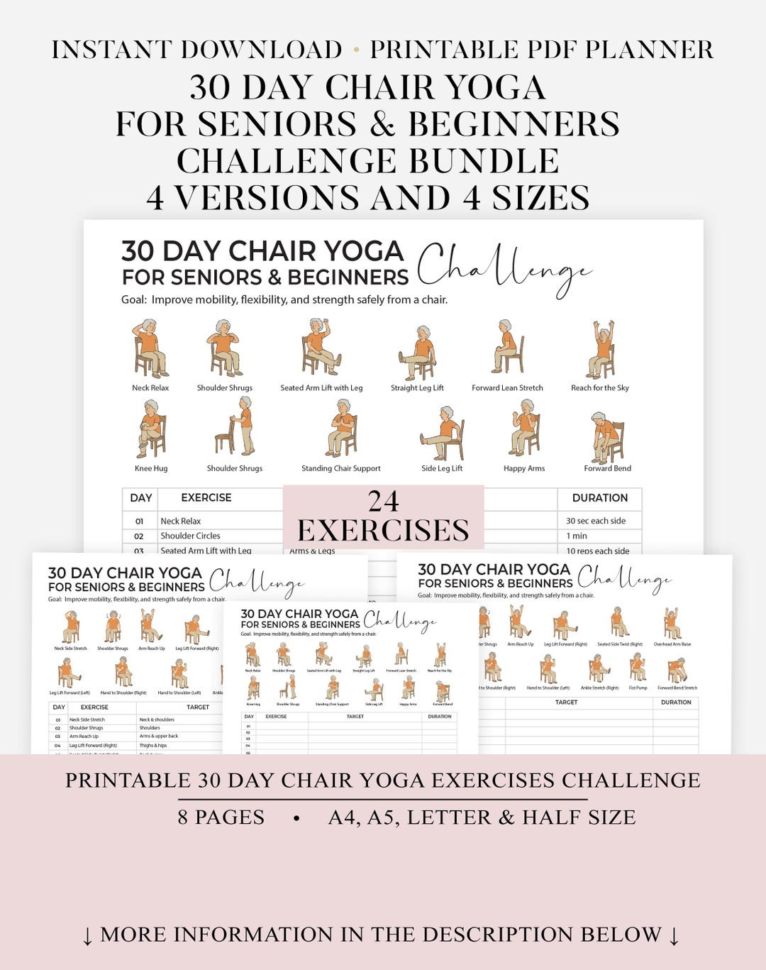30 Day Chair Yoga Challenge for Seniors, Seated Exercise Routine PDF ...